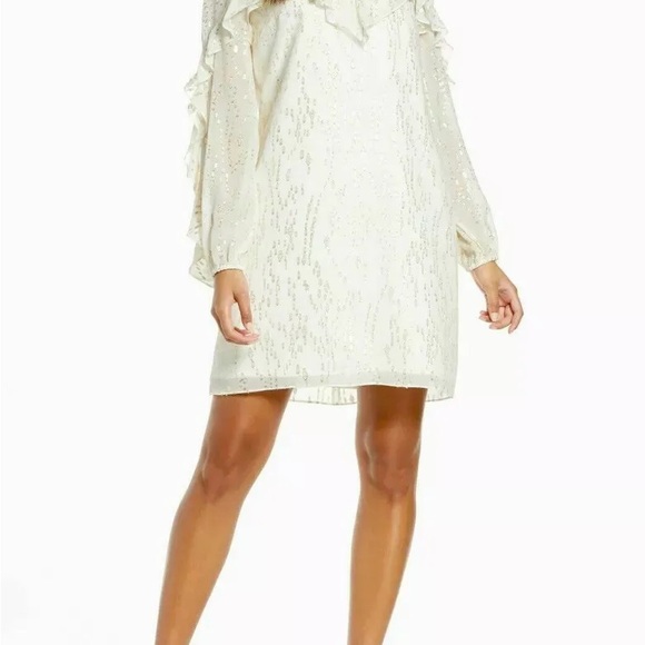 Lilly Pulitzer Coconut White Silk Dress Gold Shimmer Size 4 - Picture 2 of 5